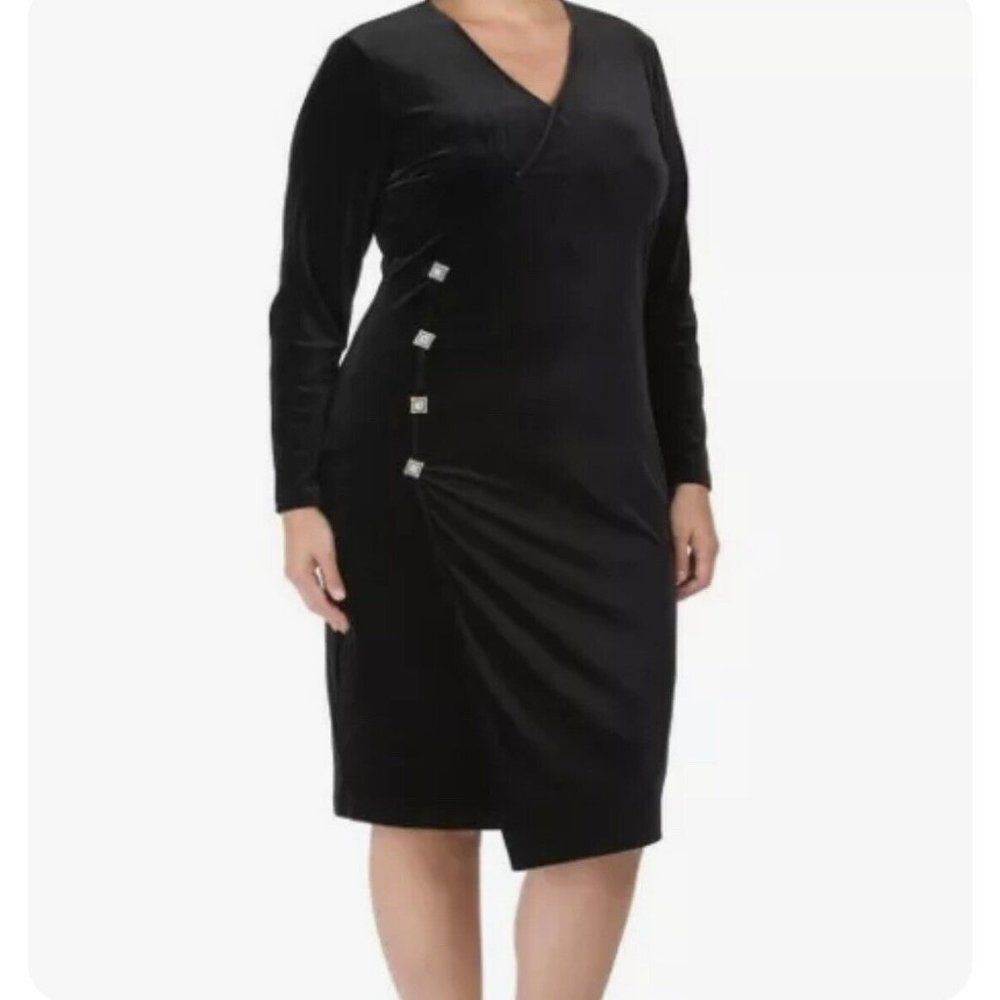 DALIA MACPHEE Plus Size 2X Velvet Surplice Bodice Shine Button Dress NWT